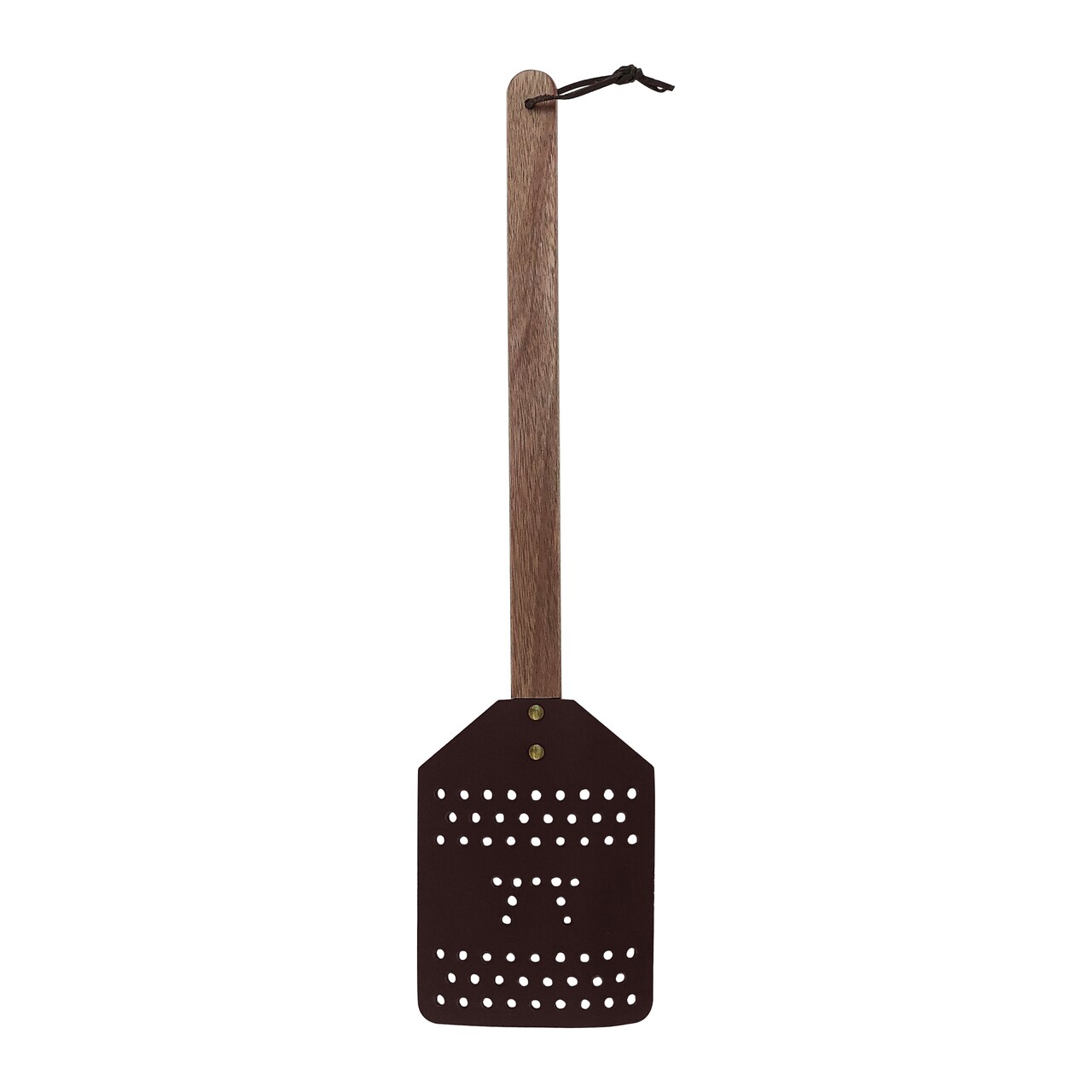 Dark Brown Leather Fly Swatter with Durable Wooden Handle - Bug and Mosquito Swatter